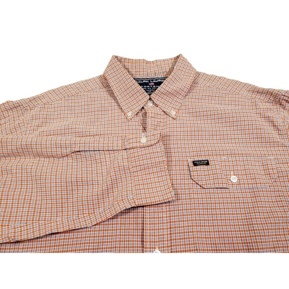 Ralph Lauren Sportsman Men's Large Orange‎ Plaid Long Sleeve Button Down Shirt - Picture 1 of 6